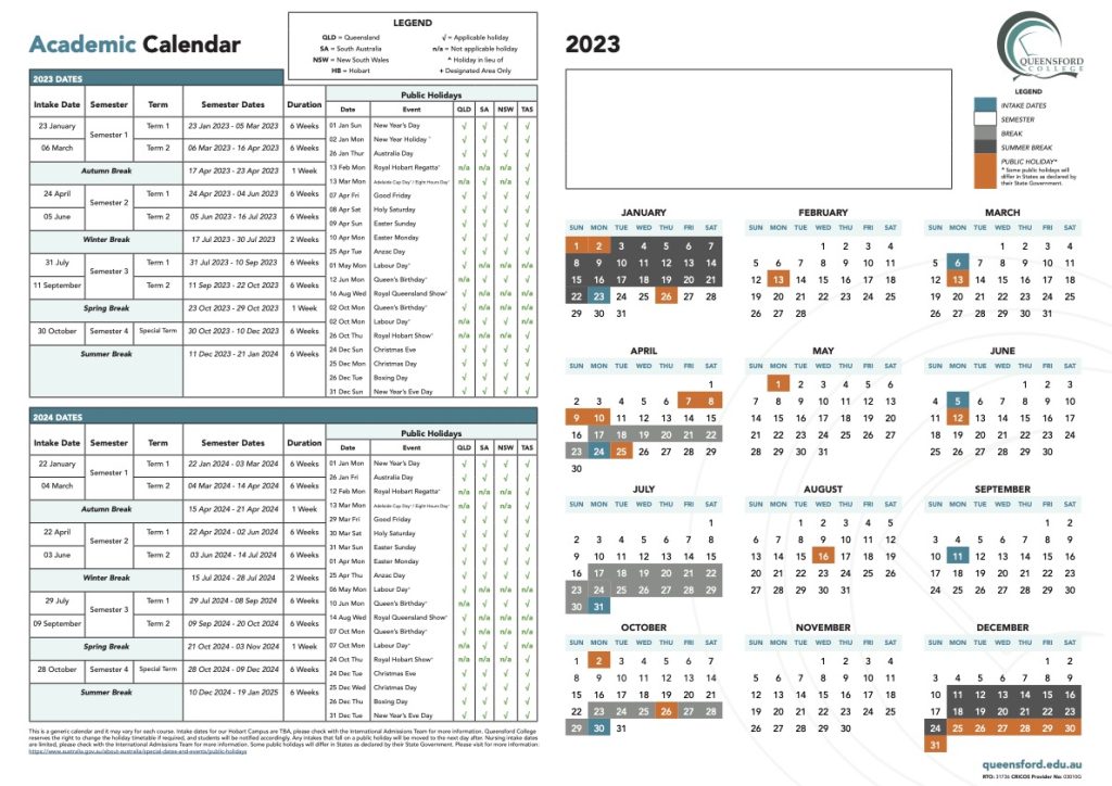 Academic Calendar Queensford College Registered Training
