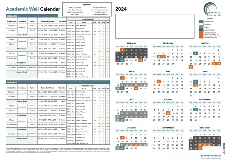 Academic Calendar - Queensford College | Registered Training